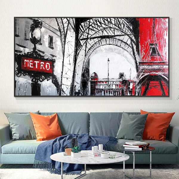 Wall Painting of Paris Europe Metro, Abstract Wall Art for Living Room Painting on Canvas Hand Painted Oil Painting for Home Decor by Sona Casa