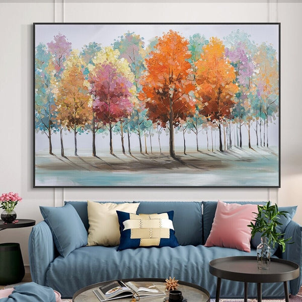 Handpainted Fall Colors & Trees Abstract Painting, Wall Art for Living Room Painting on Canvas Hand Painted Oil Painting for Home Decor by Sona Casa
