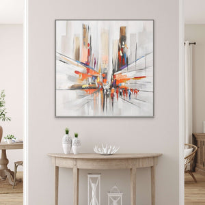 Original Abstract City Painting, Textured Orange Canvas Art Modern Framed Wall Art for Home Decor by Sona Casa