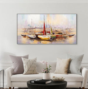 Original Art Sailboats Wall Art Extra Large Wall Art for Living Room Original Artwork Painting on Canvas Oil Painting for Home Wall Decor by Sona Casa