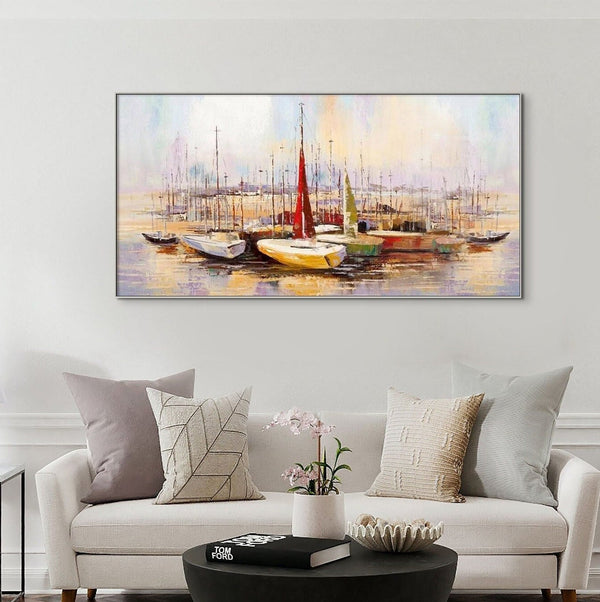 Original Art Sailboats Wall Art Extra Large Wall Art for Living Room Original Artwork Painting on Canvas Oil Painting for Home Wall Decor by Sona Casa
