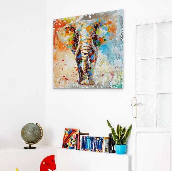Elephant Painting Handmade - Colorful Wall Art on Canvas for Nursery, Whimsical Animal Decor Gift by Sona Casa