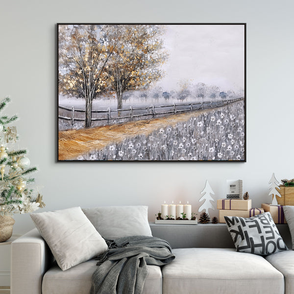 Country Road Painting - Textured Impasto Oil Artwork, Large Canvas Wall Decor for Living Room by Sona Casa
