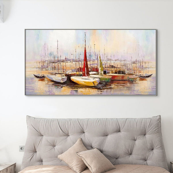 Original Art Sailboats Wall Art Extra Large Wall Art for Living Room Original Artwork Painting on Canvas Oil Painting for Home Wall Decor by Sona Casa