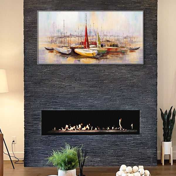 Original Art Sailboats Wall Art Extra Large Wall Art for Living Room Original Artwork Painting on Canvas Oil Painting for Home Wall Decor by Sona Casa