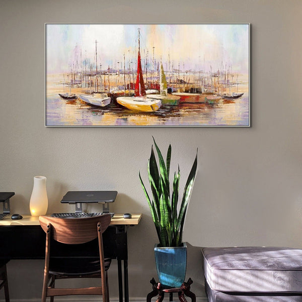 Original Art Sailboats Wall Art Extra Large Wall Art for Living Room Original Artwork Painting on Canvas Oil Painting for Home Wall Decor by Sona Casa