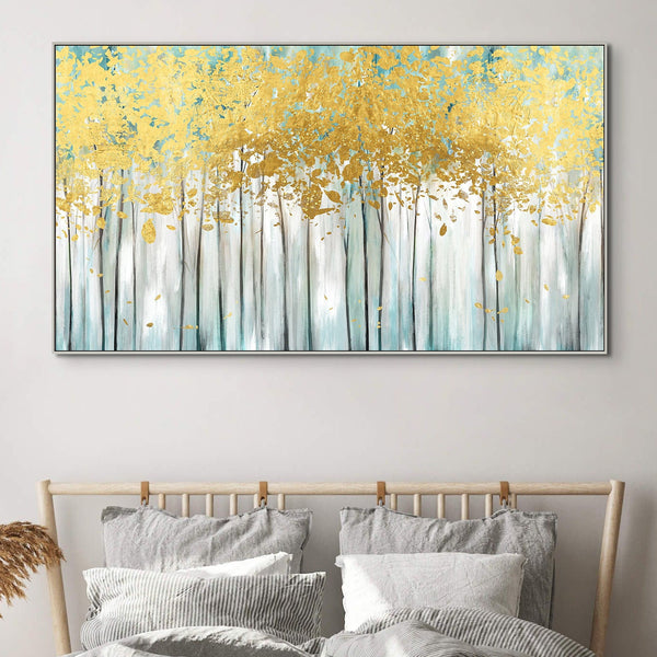 Abstract Tree Painting with Golden Leaves, Large Hand-Painted Oil on Canvas, Contemporary Wall Art Modern Home Decor, Housewarming Gift by Sona Casa