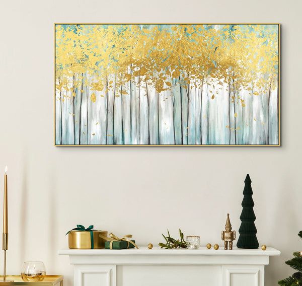 Abstract Tree Painting with Golden Leaves, Large Hand-Painted Oil on Canvas, Contemporary Wall Art Modern Home Decor, Housewarming Gift by Sona Casa
