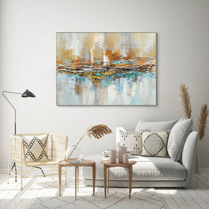 Aura - Cityscape Canvas Art - Hand-Painted Abstract City Painting for Modern Living Room Decor, Original Oil Wall Art by Sona Casa