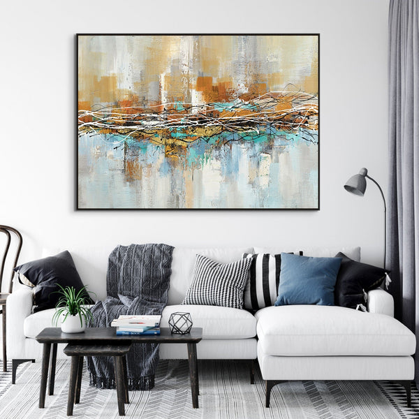 Aura - Cityscape Canvas Art - Hand-Painted Abstract City Painting for Modern Living Room Decor, Original Oil Wall Art by Sona Casa
