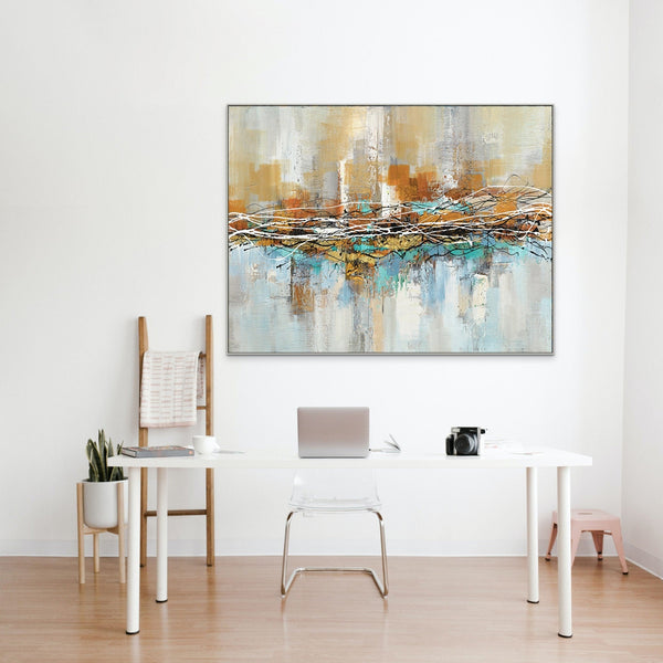 Aura - Cityscape Canvas Art - Hand-Painted Abstract City Painting for Modern Living Room Decor, Original Oil Wall Art by Sona Casa