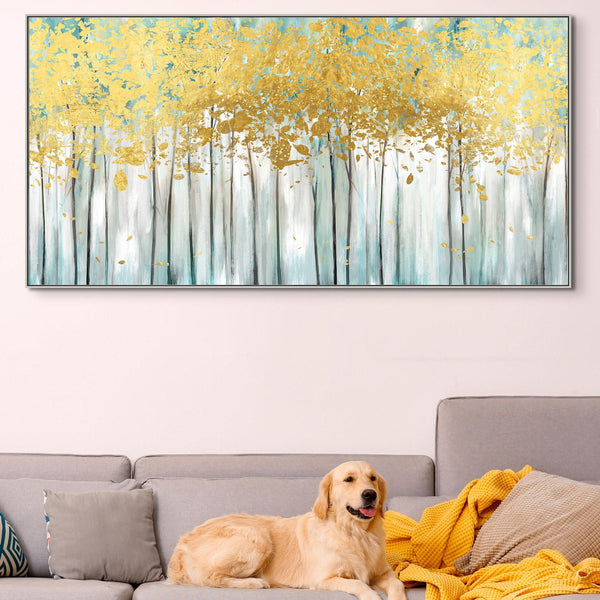 Abstract Tree Painting with Golden Leaves, Large Hand-Painted Oil on Canvas, Contemporary Wall Art Modern Home Decor, Housewarming Gift by Sona Casa
