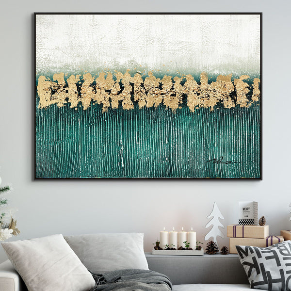 Green Groovy, Thick Textured Abstract Painting with Green and Gold, Living Room Wall Art, Painting on Canvas, Abstract Art, Impasto Painting by Sona Casa