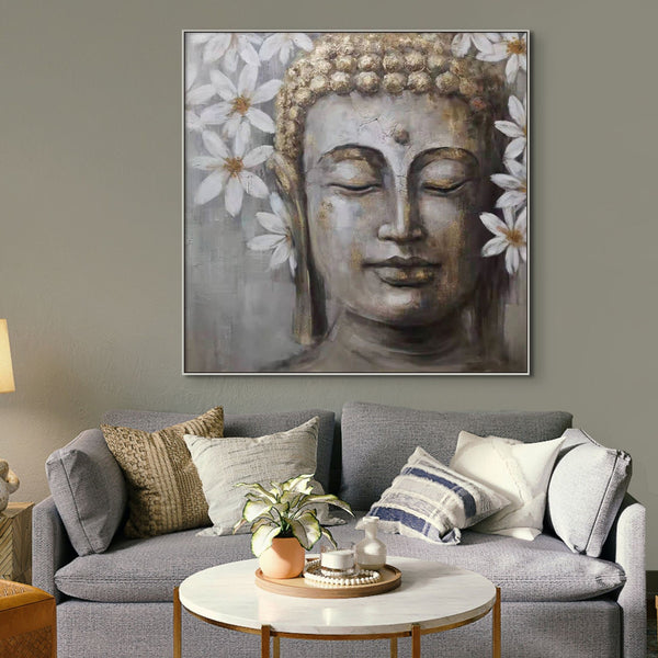 Large Buddha Wall Art, Hand-Painted Oil Canvas, Contemporary Buddhist Decor by Sona Casa