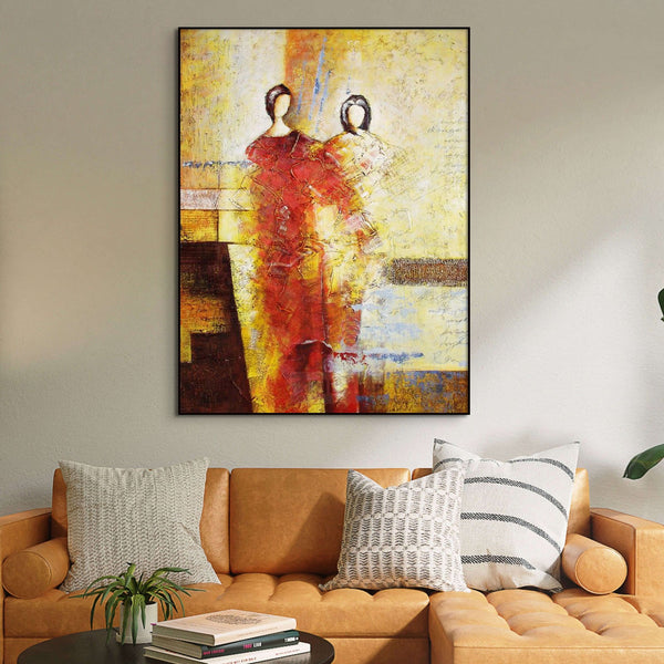 Abstract Figurative Painting - Textured Large Wall Art for Living Room, Handmade Modern Art, Unique Contemporary Gift by Sona Casa