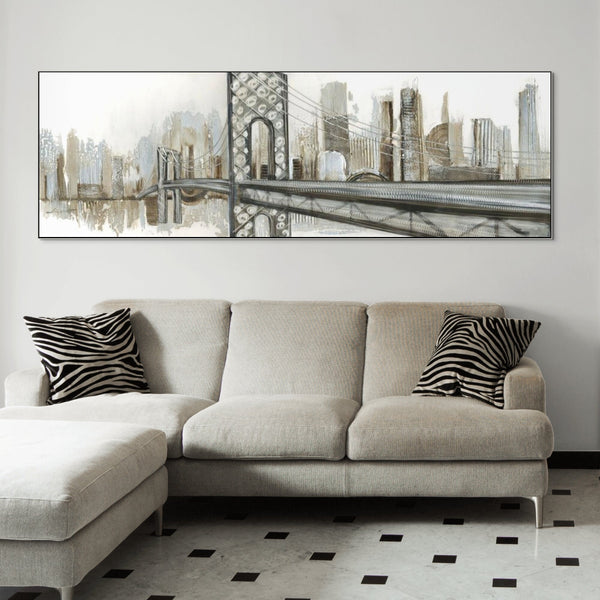New York Wall Art - Hand-Painted Abstract Gray Cityscape Canvas, Large Modern Wall Decor for Living Room, Unique Housewarming Gift by Sona Casa