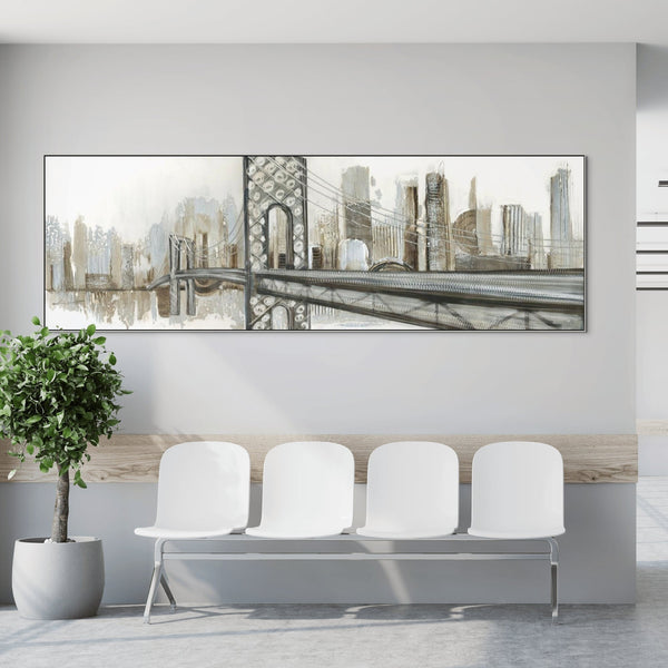 New York Wall Art - Hand-Painted Abstract Gray Cityscape Canvas, Large Modern Wall Decor for Living Room, Unique Housewarming Gift by Sona Casa