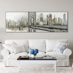 New York Wall Art - Hand-Painted Abstract Gray Cityscape Canvas, Large Modern Wall Decor for Living Room, Unique Housewarming Gift by Sona Casa