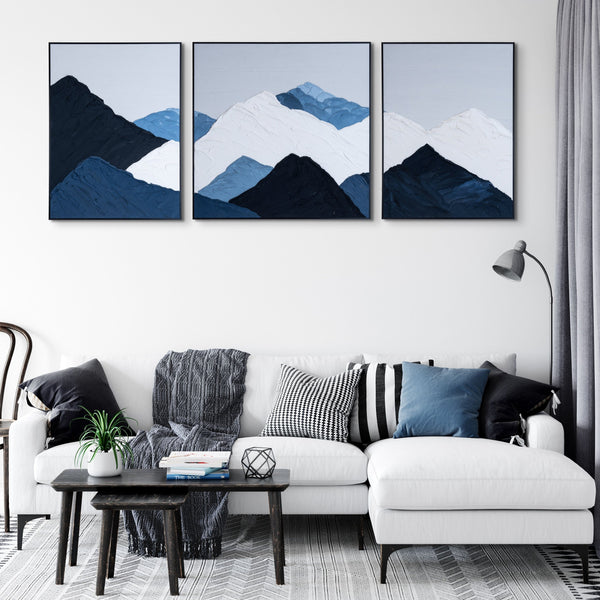 Extra Large Snow Mountain Peaks Trio Canvas, 79" 3D Thick Textured Painting by Sona Casa
