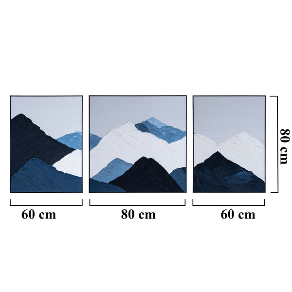 Extra Large Snow Mountain Peaks Trio Canvas, 79" 3D Thick Textured Painting by Sona Casa