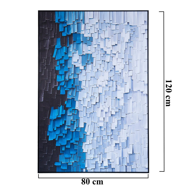 Blue Hues Stripe Illusion Large Framed 3D Abstract Wood Canvas Art For Modern Home Decor by Sona Casa