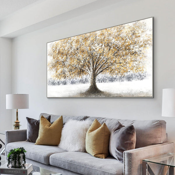 Large Wall Art, Landscape Painting of Forest Trees, Tree Painting, Living Room Canvas Art, Textured Wall Art, Nature Painting by Sona Casa