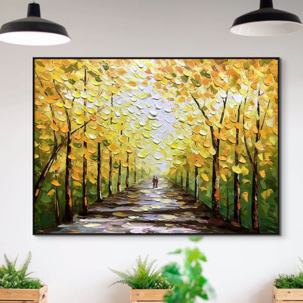 Fall Wall Art Original Oil Painting, Textured Autumn Canvas Art for Home Decor, Unique Forest Wall Decor Gift by Sona Casa