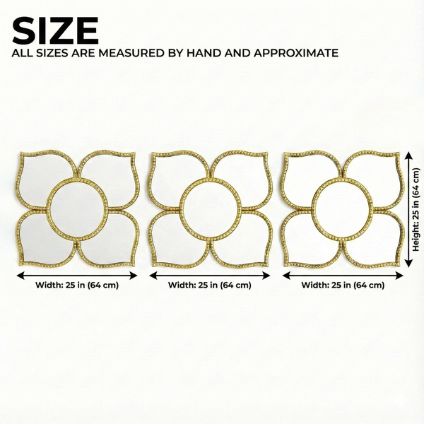 Golden Floral Wall Mirror Set, Traditional Modern Diwali Decor Gift, 25 cm Mirrors Pooja Room Decor-Sona Casa