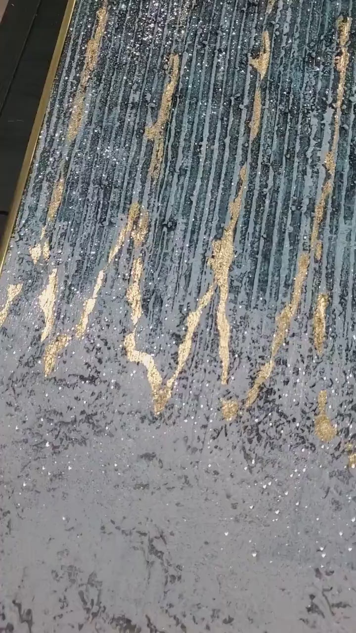 Abstract Painting of Green/Turquoise Stripes, Abstract Canvas Art, Extra Large Wall Art, Thick Textured Art, Original Hand Painted  Painting