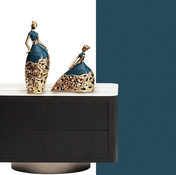 2 Pc Green and Gold Ceramic Dancer Figurines, Coffee Table Decor, Unique Gift, Centerpiece, Home Decor, Countertop Decor, Gift by Sona Casa