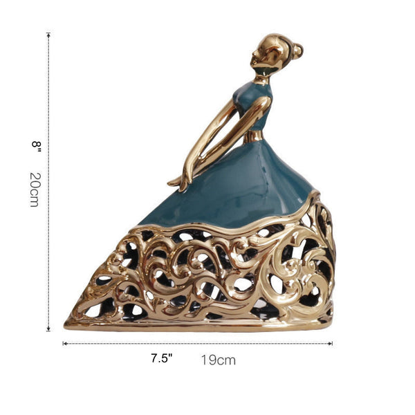 2 Pc Green and Gold Ceramic Dancer Figurines, Coffee Table Decor, Unique Gift, Centerpiece, Home Decor, Countertop Decor, Gift by Sona Casa