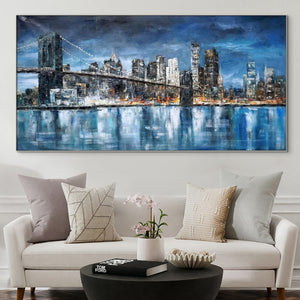 Manhattan, Painting On Canvas, Abstract Painting, New York Painting, Cityscape, Urban Painting, Living Room Wall Art, Blue City Painting by Sona Casa