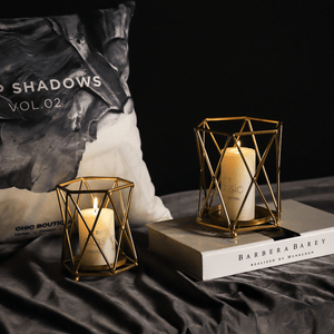 Iron Metal Candle Stick Holder Set, 7" and 5" Gold Wire Mesh Holders by Sona Casa