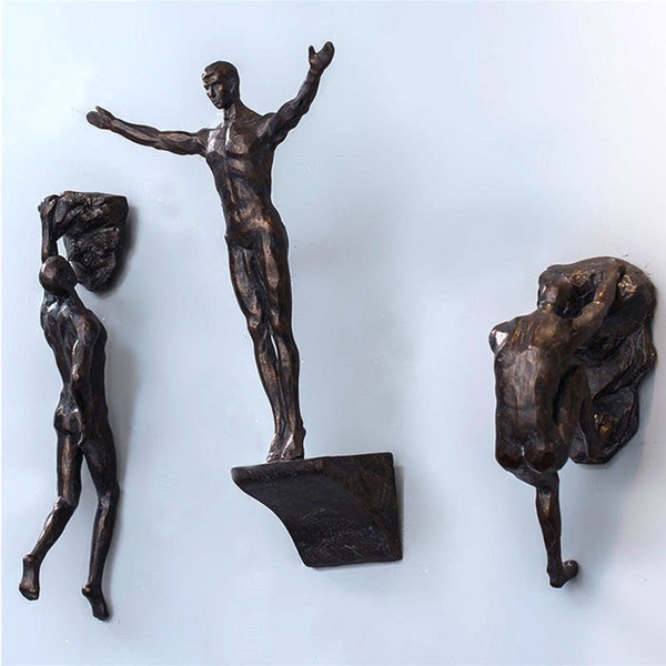 Wall Mounted Art Sculpture, 5" Set of 3 Trio Rock Climber, Bronze, Silver by Sona Casa